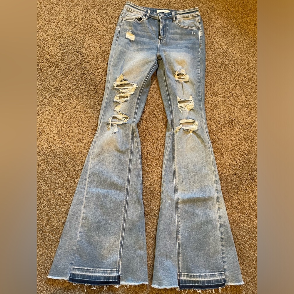 Flying Monkey Distressed Flare Jeans - Light Blue 28x35 1/2